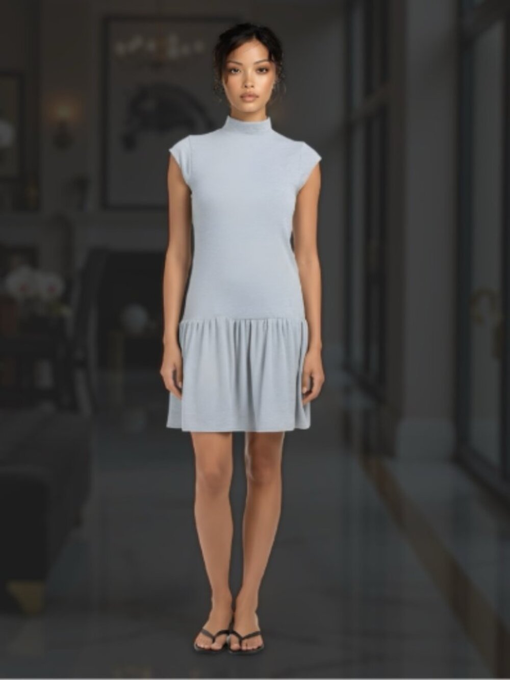 NWT Gilli Women’s Gray Mock Neck Short Sleeve Drop Waist Mini Dress